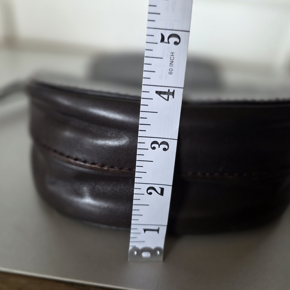 Minimal Dark Brown Leather Crossbody Saddle Bag - Pockets, Adjustable - Picture 14 of 14